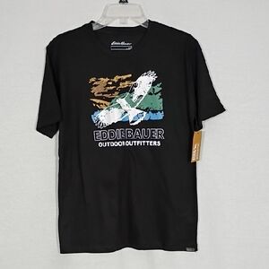 NWT Eddie Bauer Black Soaring Hawk Graphic Print Short Sleeve Tee Mens Sz Small